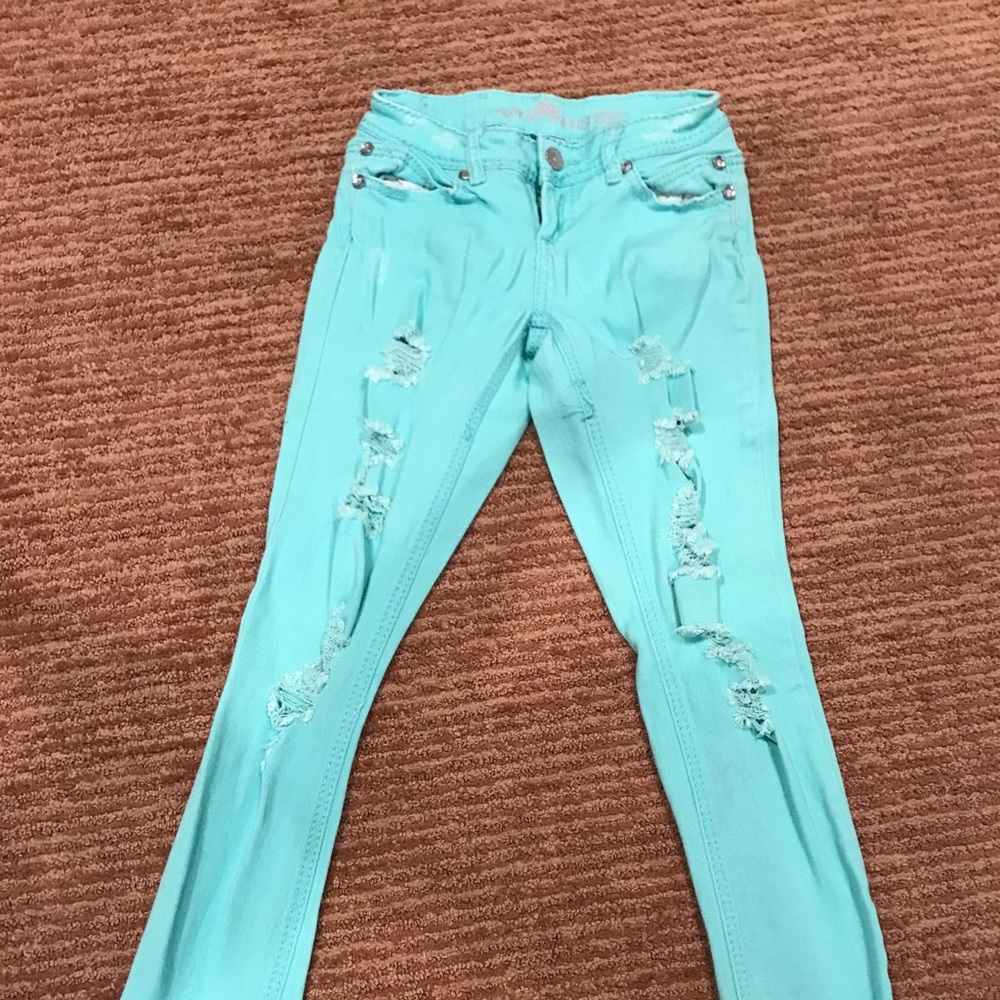 Almost Famous mint green distressed ripped jeans 5